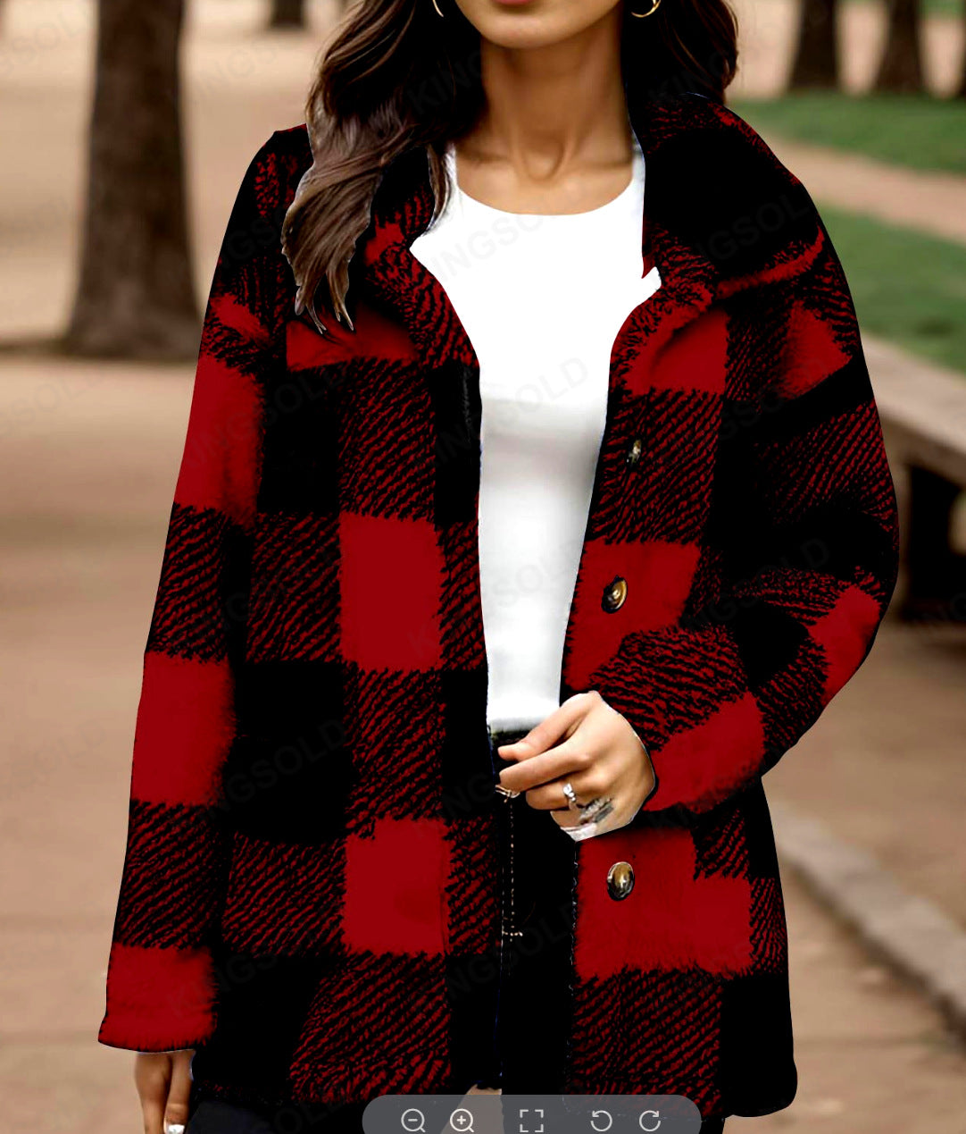 Women's Plaid Button-Front Coat with Pockets