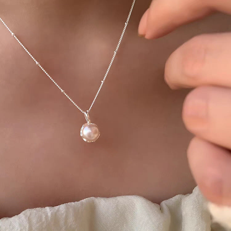 S925 Sterling Silver Pearl Necklace For Women Light Luxury And High-end