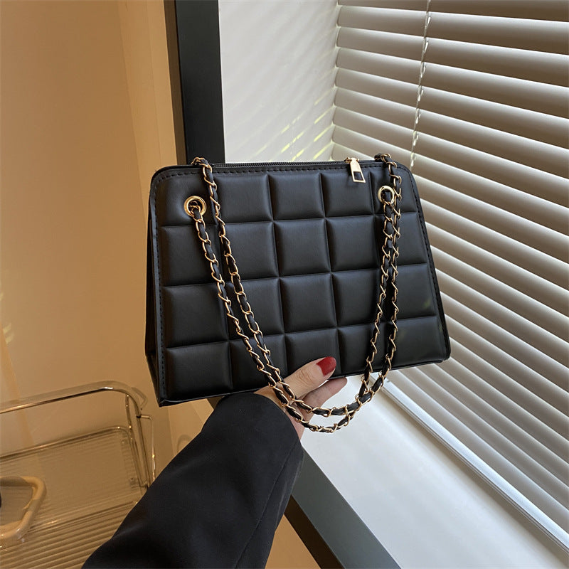 Women's Small Diamond-Pattern Embroidered Grid Shoulder Bag
