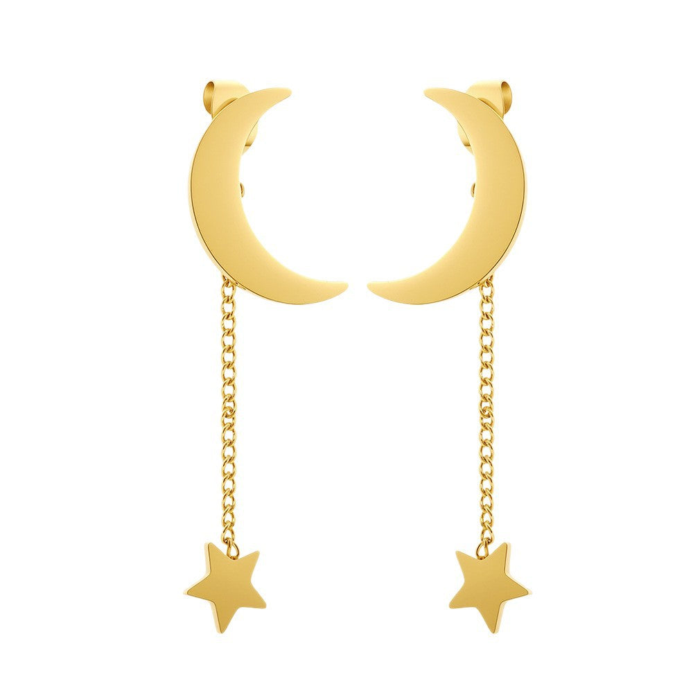 Stainless Steel Tassel Earrings for Women, Star Moon Stud Earrings