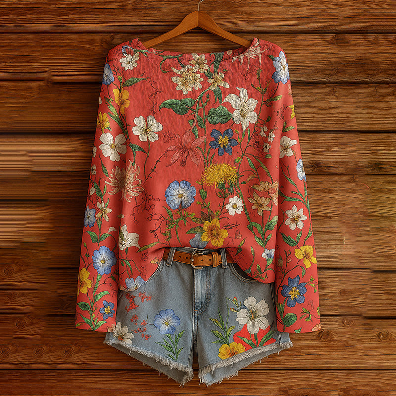 Women’s Fall Wildflower Print Long Sleeve T-Shirt