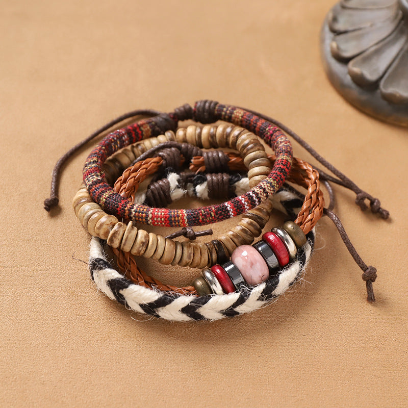 Handmade Bohemian Bracelet Retro Ethnic Style Men's and Women's Woven Multi-Layer Stacked Bracelet Niche Hand Rope