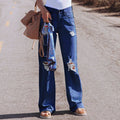 Water Washed Hole High Waist Wide-leg Jeans