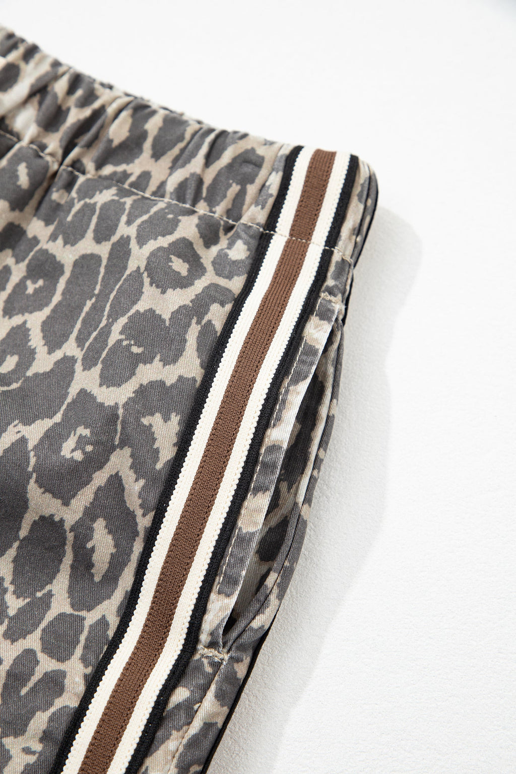 Leopard Stripe Detail Drawstring Denim Shorts