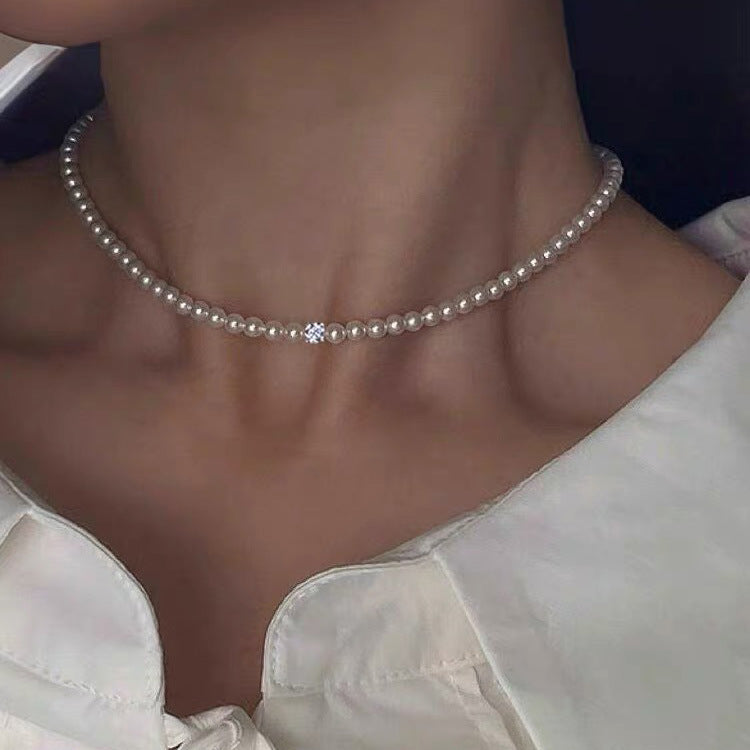 S925 Sterling Silver Pearl Necklace For Women Light Luxury And High-end