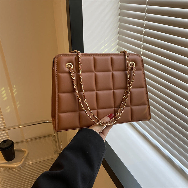 Women's Small Diamond-Pattern Embroidered Grid Shoulder Bag