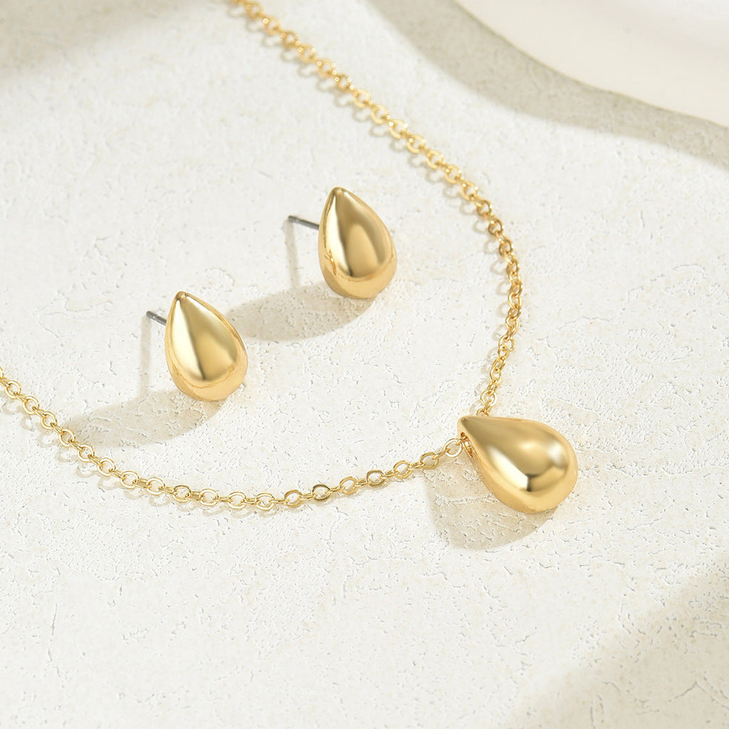 Women Jewelry Set Water Drop Design Matching Clavicle Necklace & Earrings