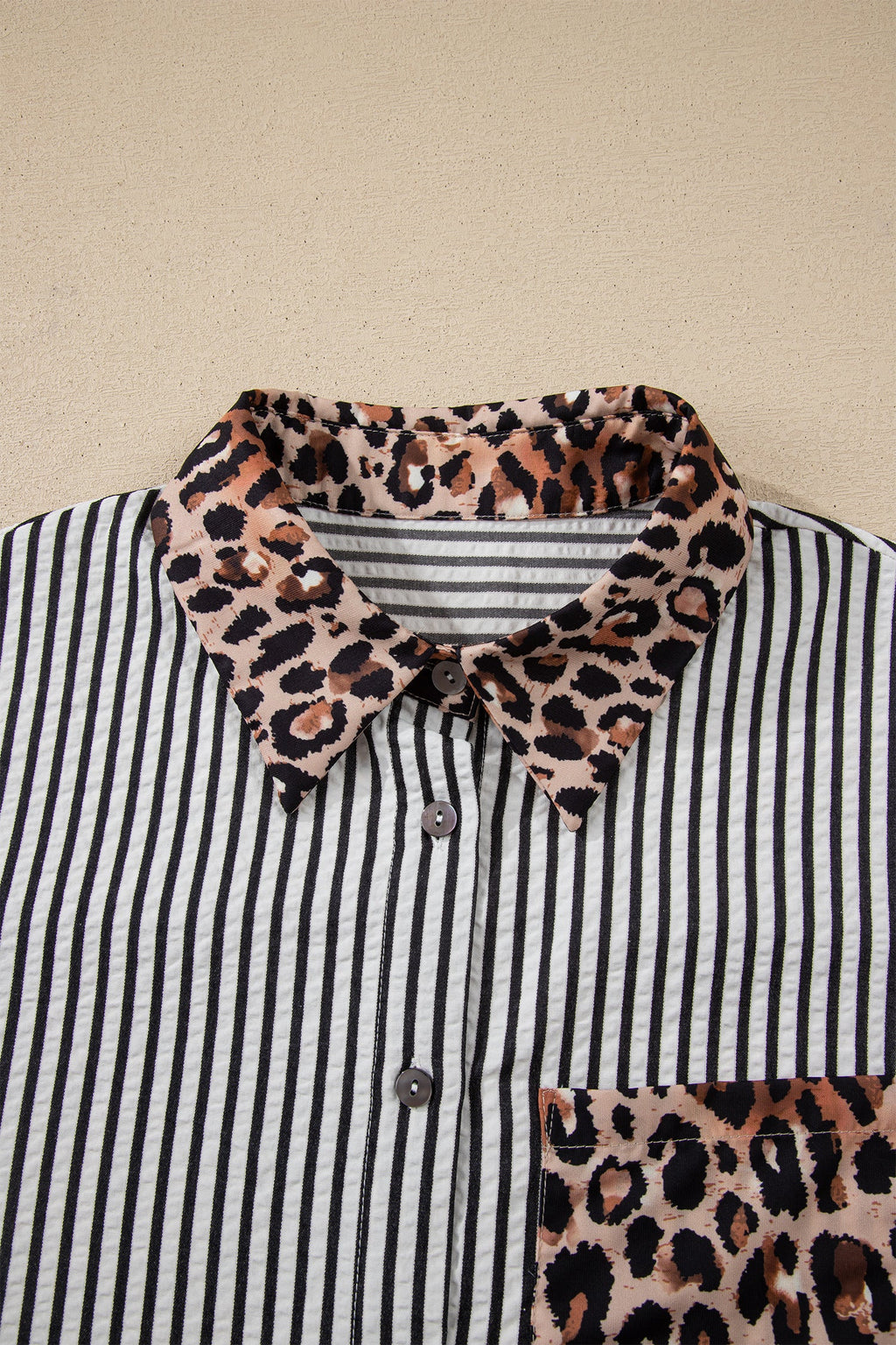 Stripe Leopard Patchwork Long Sleeve Buttoned Shirt