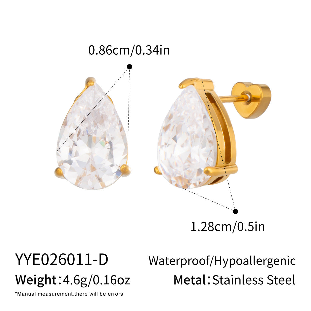 Stainless Steel 18k Gold Stud Earrings With Zircon Inlays For Women