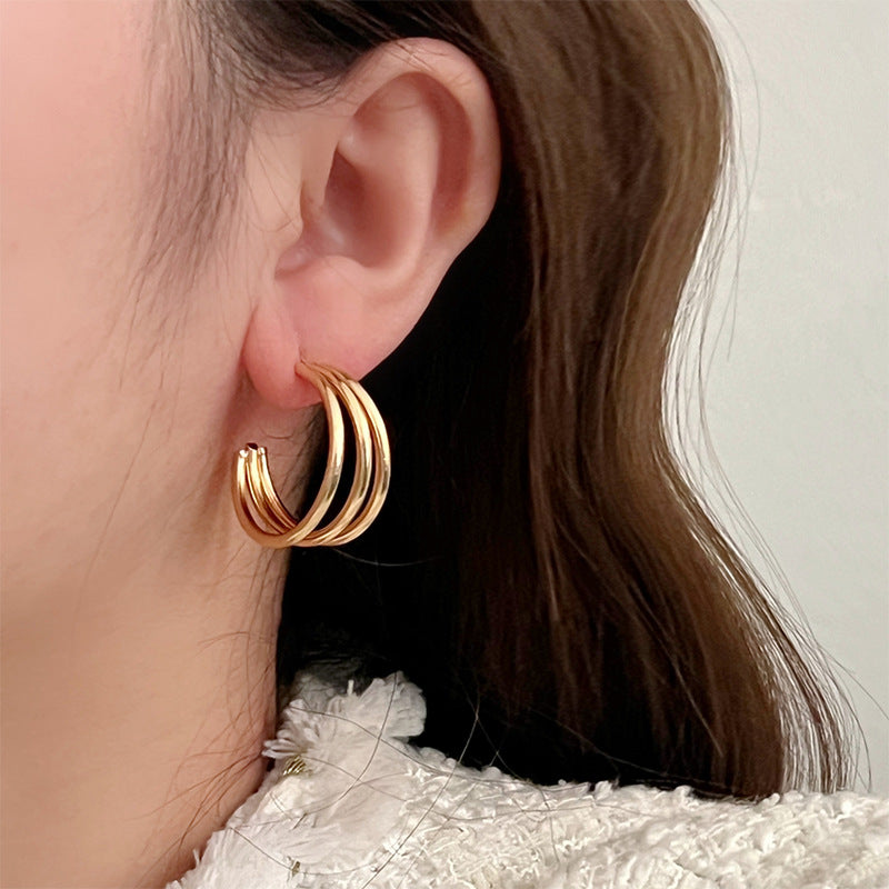 925 Gold Earrings Women's Retro