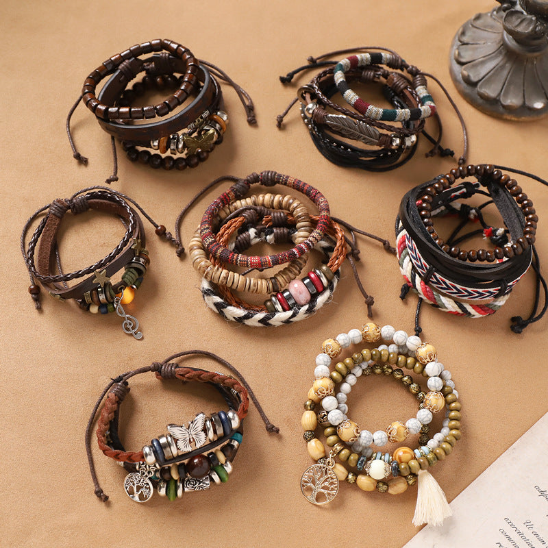 Handmade Bohemian Bracelet Retro Ethnic Style Men's and Women's Woven Multi-Layer Stacked Bracelet Niche Hand Rope