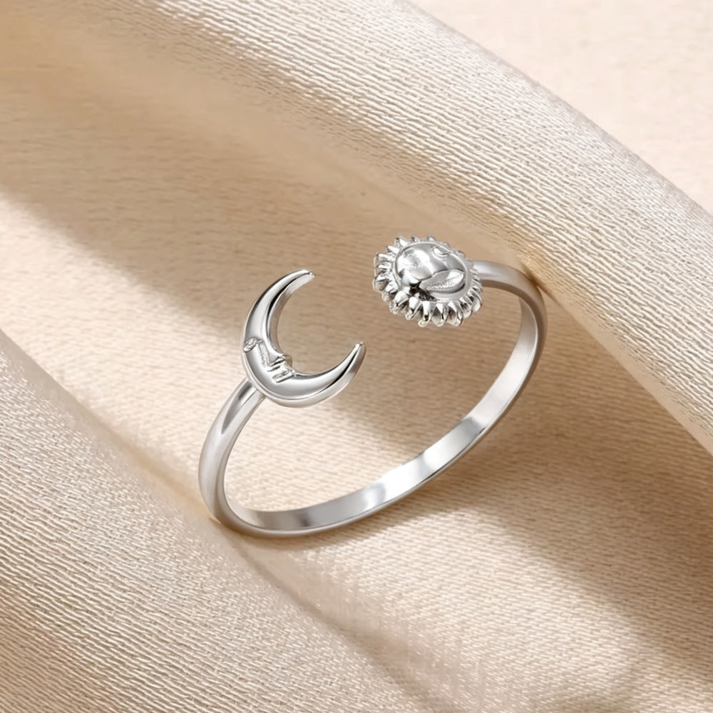 18K White Gold Opal Moon Ring Made Of Stainless Steel
