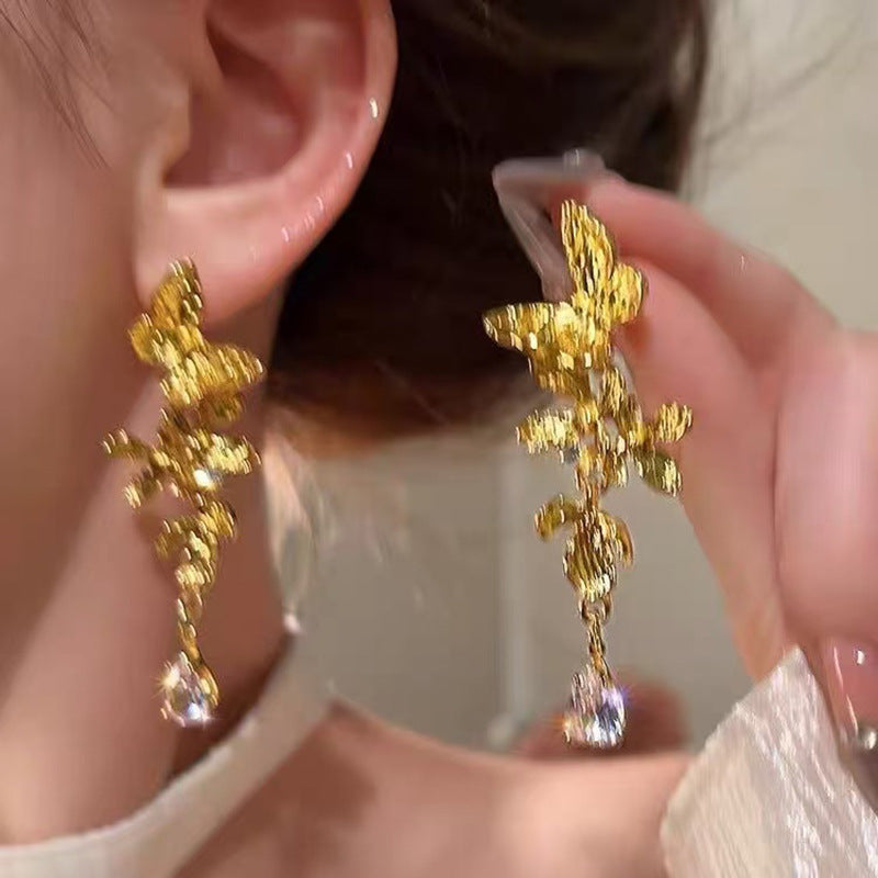 925 Gold Earrings Women's Retro