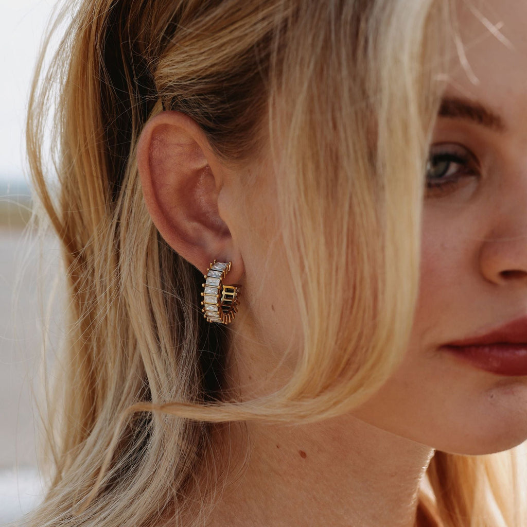 Baguette Zircon Huggie Earrings