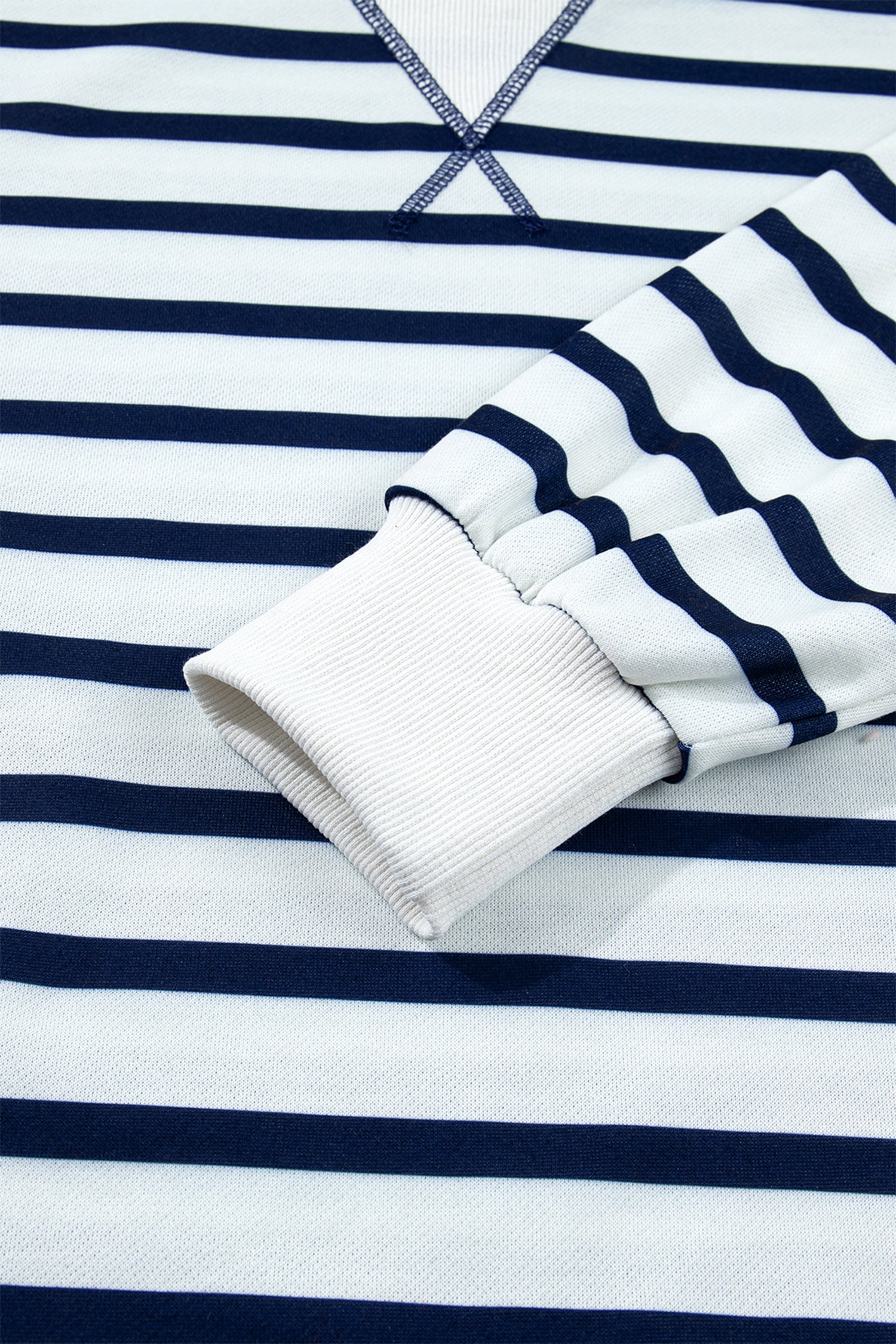 Stripe Ribbed Neck Long Sleeve Sweatshirt