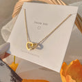 18K Gold Style Heart Double Ring Necklace for Women