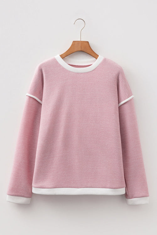 Contrast Trim Drop Shoulder Long Sleeve Knit Top
