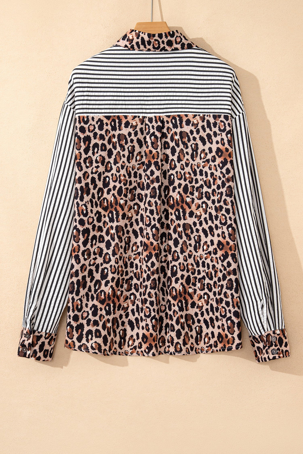 Stripe Leopard Patchwork Long Sleeve Buttoned Shirt