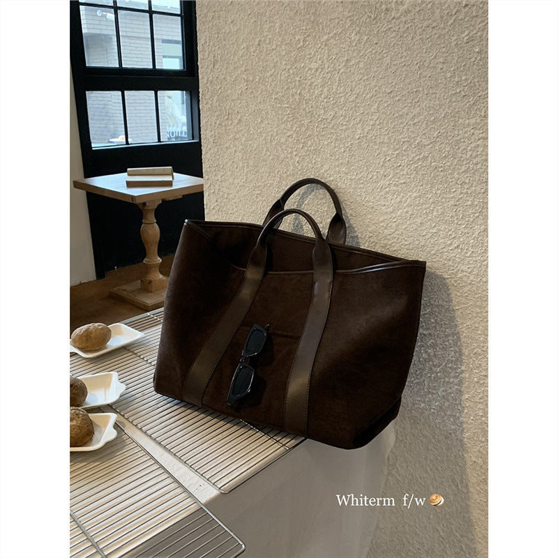 Vintage Suede Large-Capacity Tote Bag