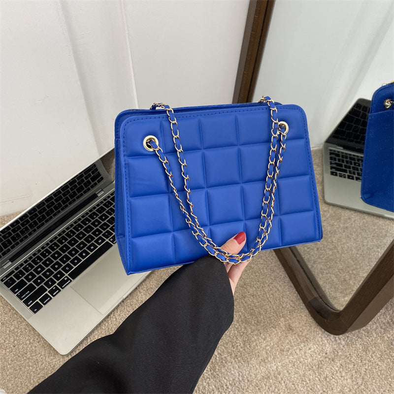 Women's Small Diamond-Pattern Embroidered Grid Shoulder Bag