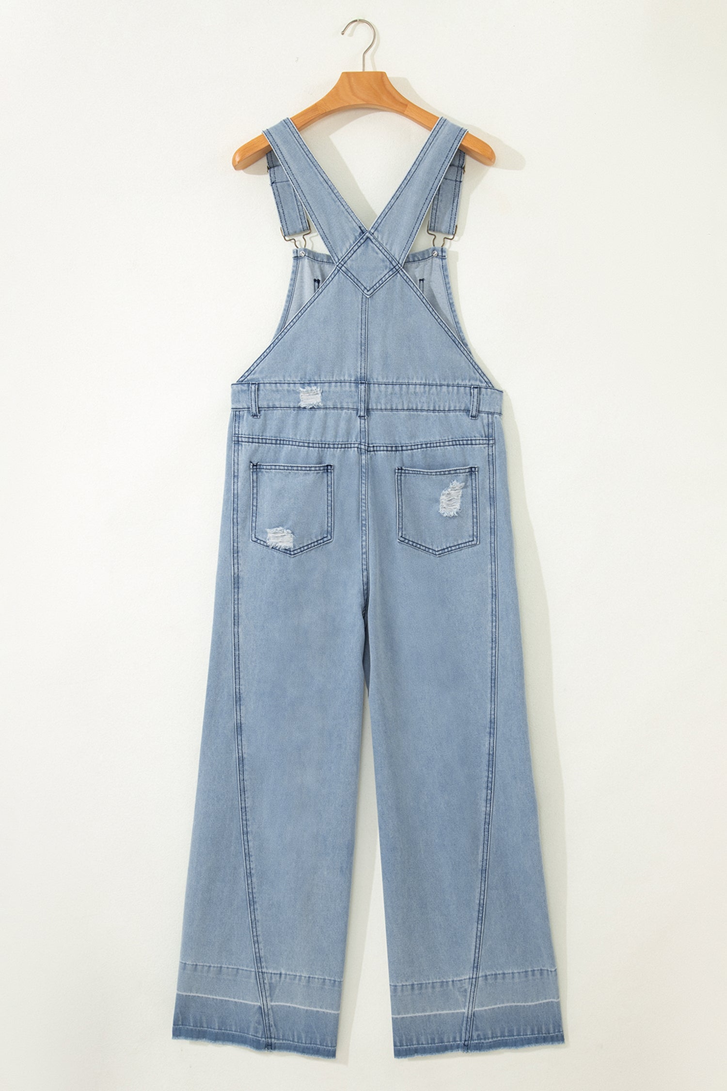 Distressed Denim Adjustable Straps Overall Jumpsuit
