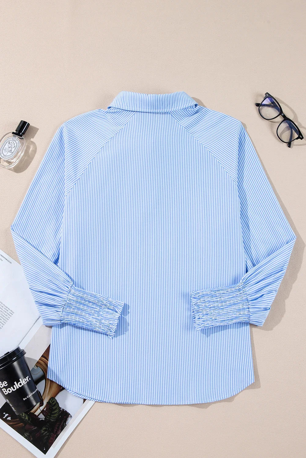 Stripe Buttoned Collar Long Sleeve Blouse
