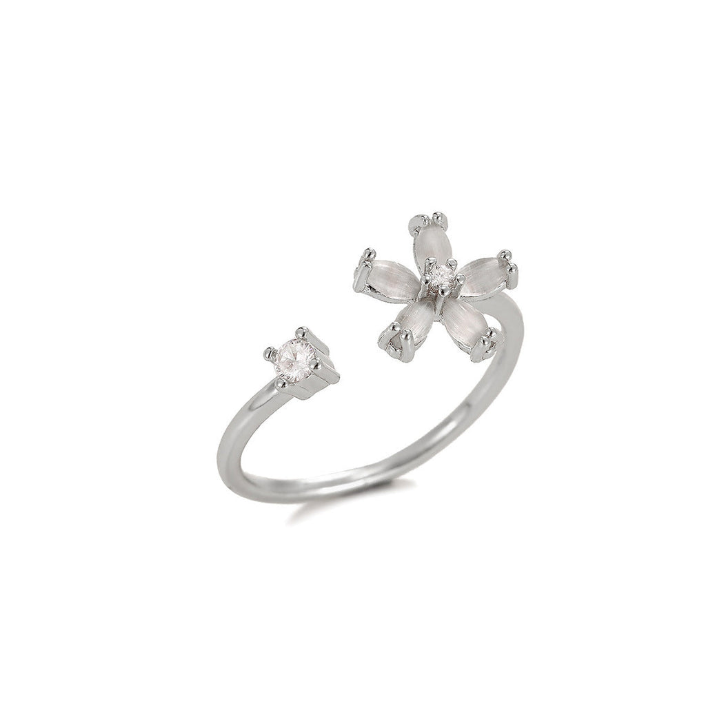 18K White Gold Opal Moon Ring Made Of Stainless Steel