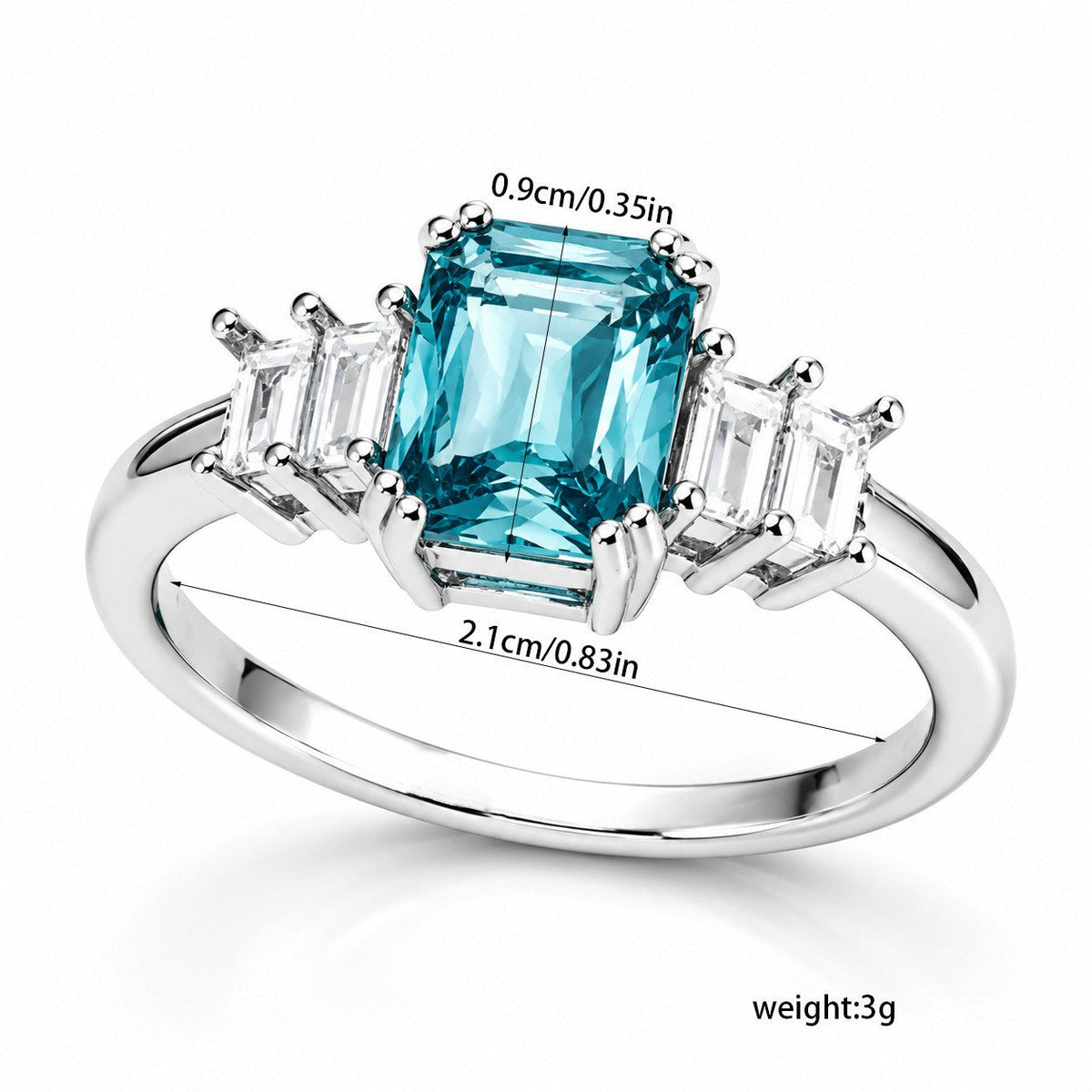 Copper Inlaid Simulated Sea Blue Zircon Ring for Women