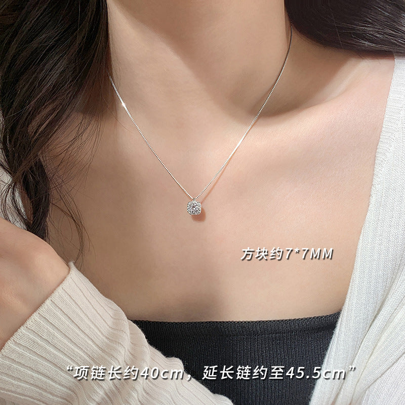 925 Sterling Silver Square Diamond Necklace