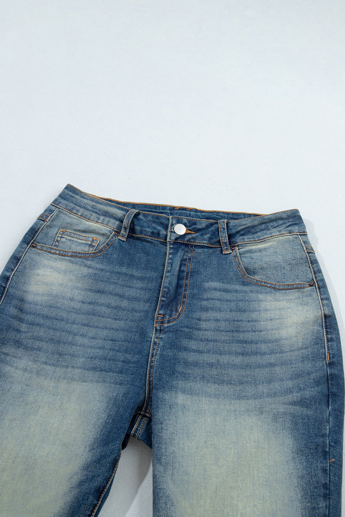 Solid Denim Flare Leg Jeans w/ Pockets