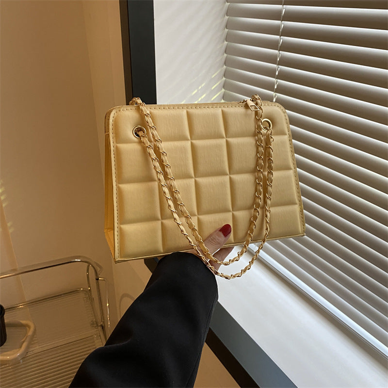 Women's Small Diamond-Pattern Embroidered Grid Shoulder Bag