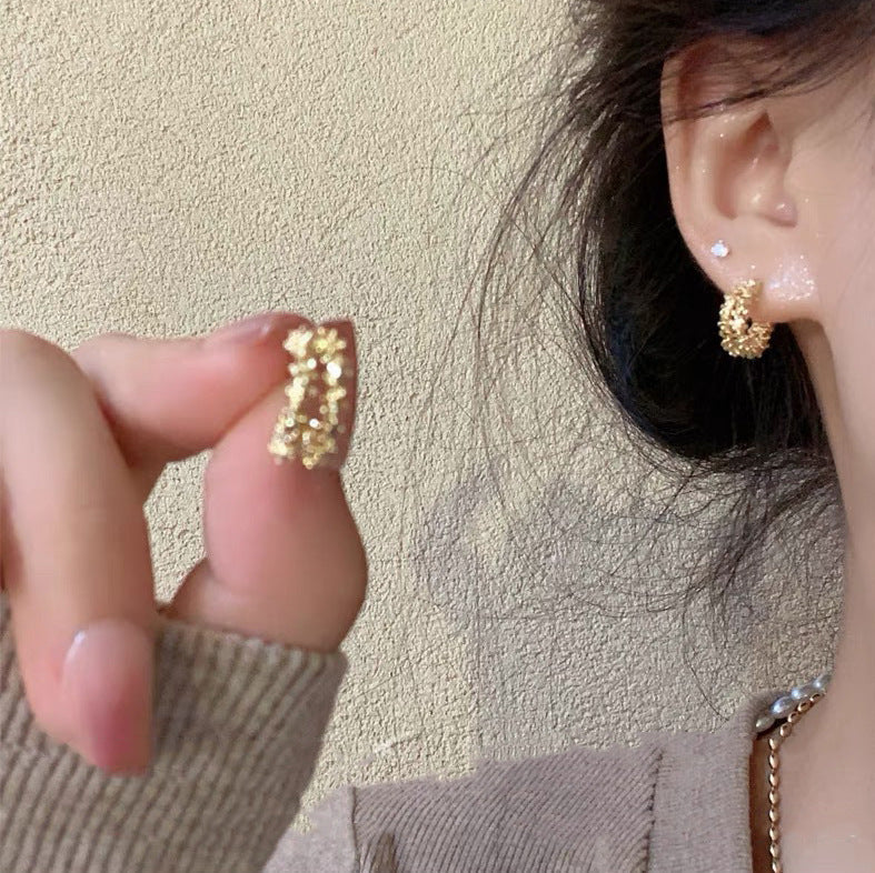 925 Gold Earrings Women's Retro