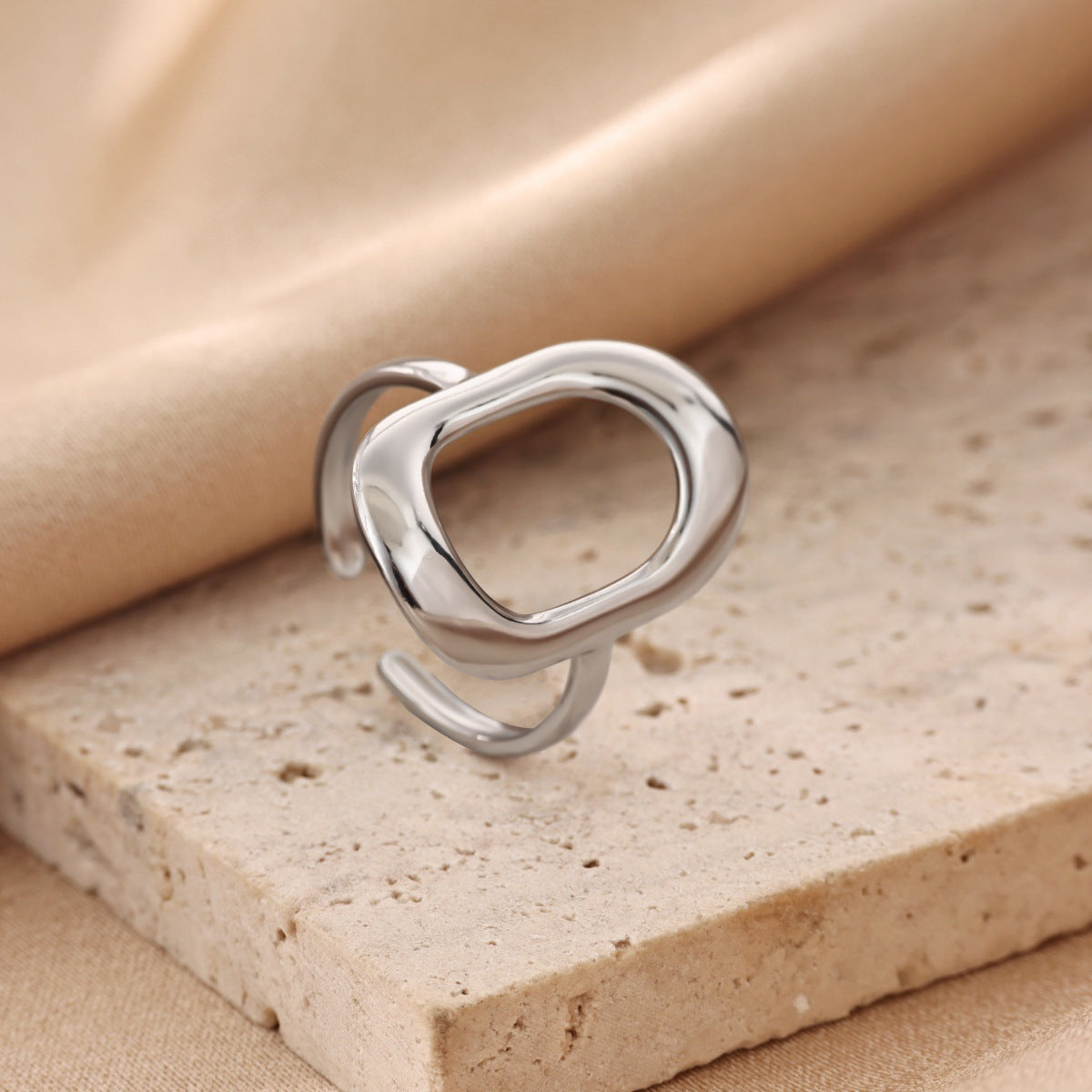 18K White Gold Opal Moon Ring Made Of Stainless Steel