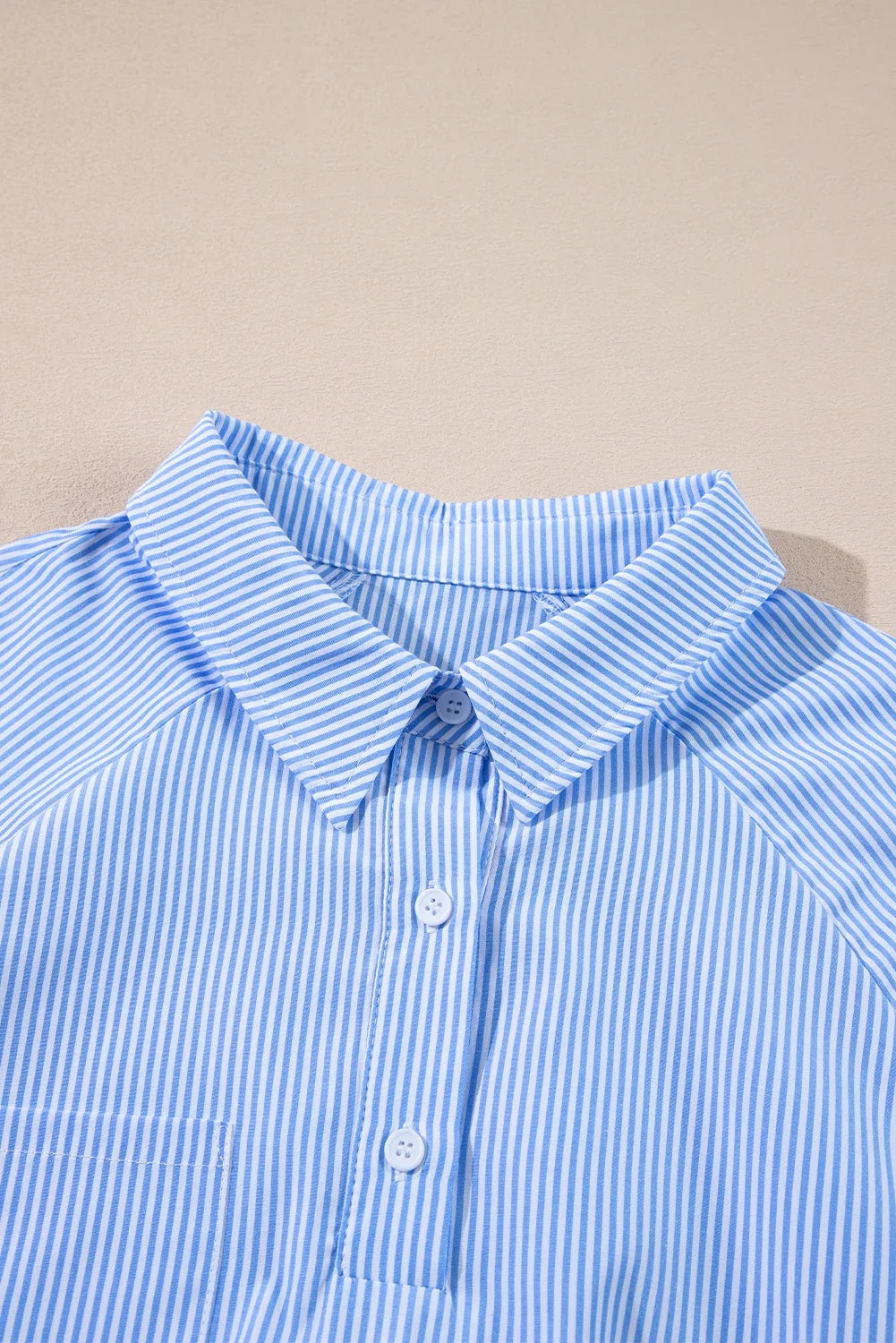 Stripe Buttoned Collar Long Sleeve Blouse