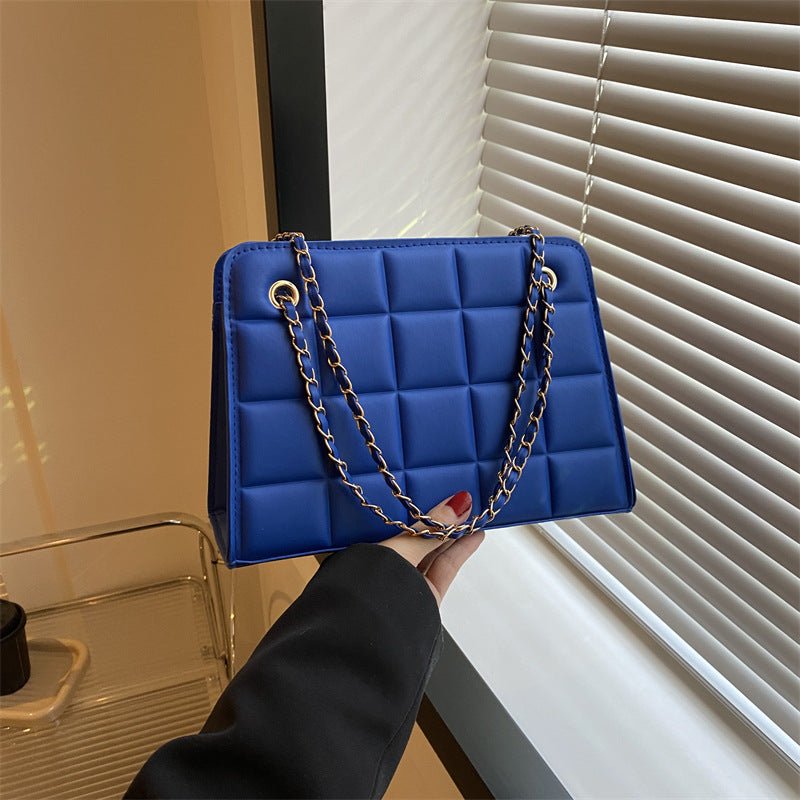 Women's Small Diamond-Pattern Embroidered Grid Shoulder Bag