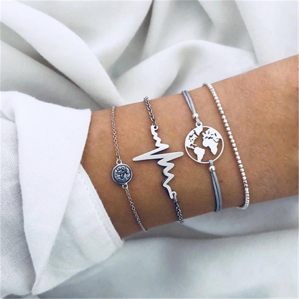 Fashion Leaf Round Knot Cuff Bangle Gold Chain Charm Bracelet for Women
