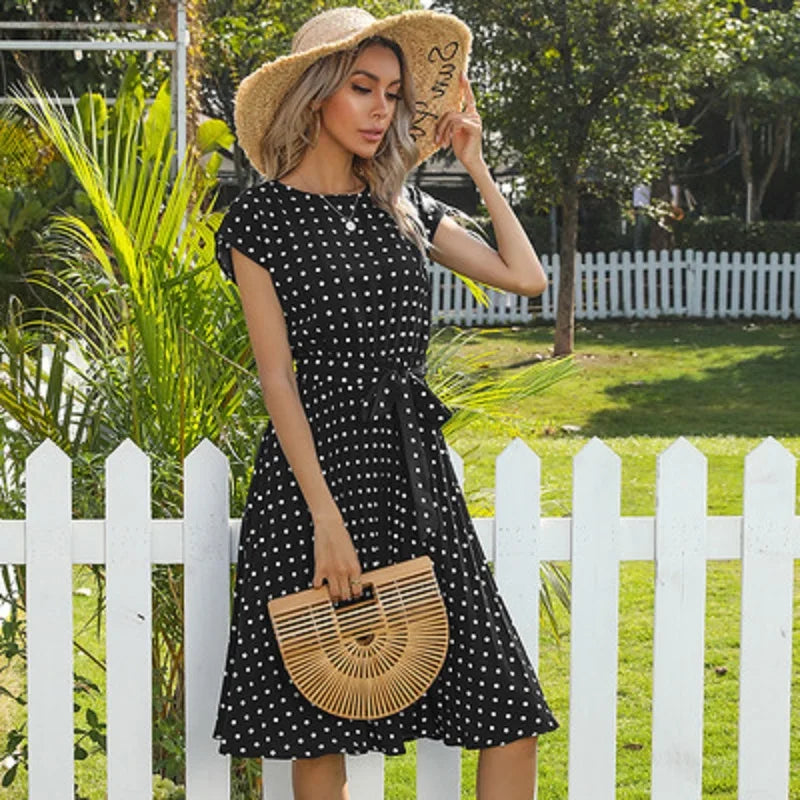 Polka Dots Sleeveless Pleated Dresses for Women