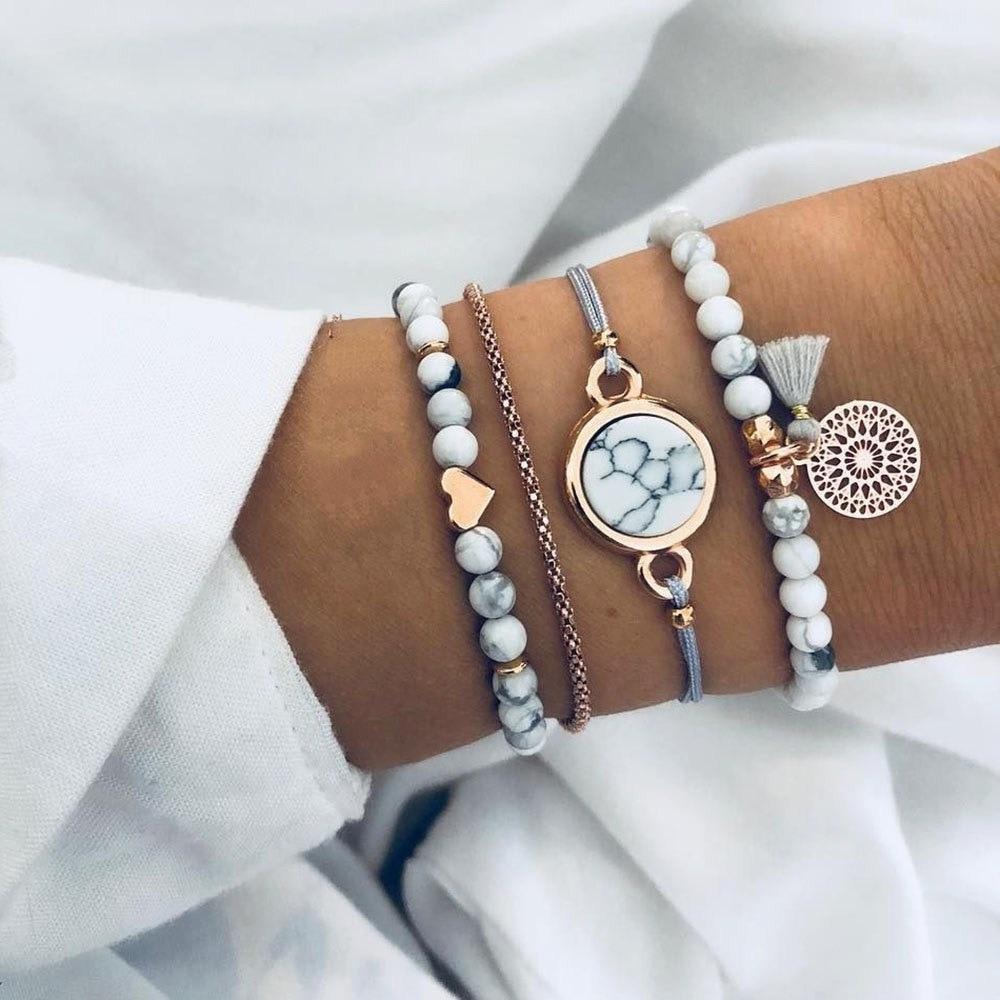 Fashion Leaf Round Knot Cuff Bangle Gold Chain Charm Bracelet for Women