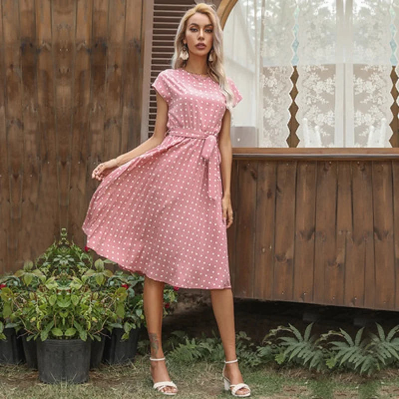 Polka Dots Sleeveless Pleated Dresses for Women