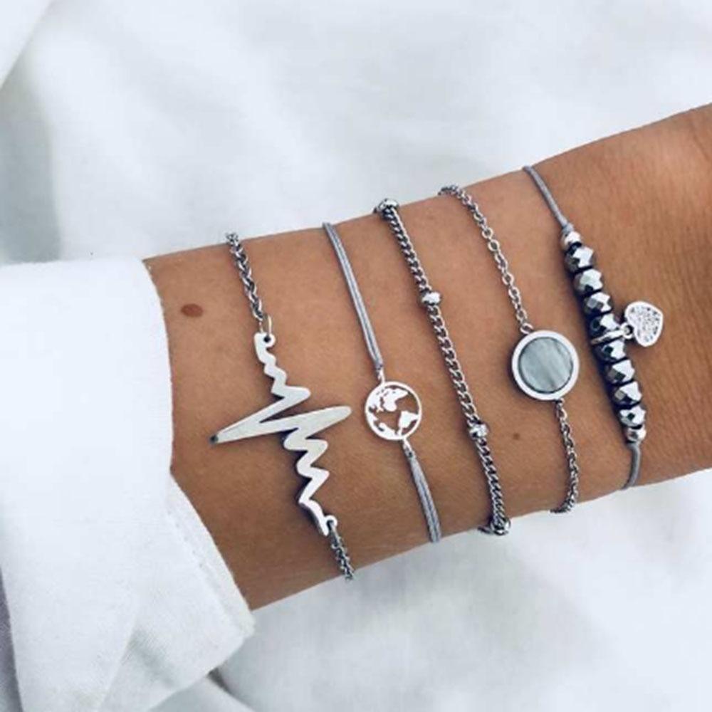 Fashion Leaf Round Knot Cuff Bangle Gold Chain Charm Bracelet for Women
