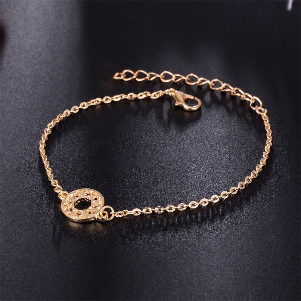 Fashion Leaf Round Knot Cuff Bangle Gold Chain Charm Bracelet for Women