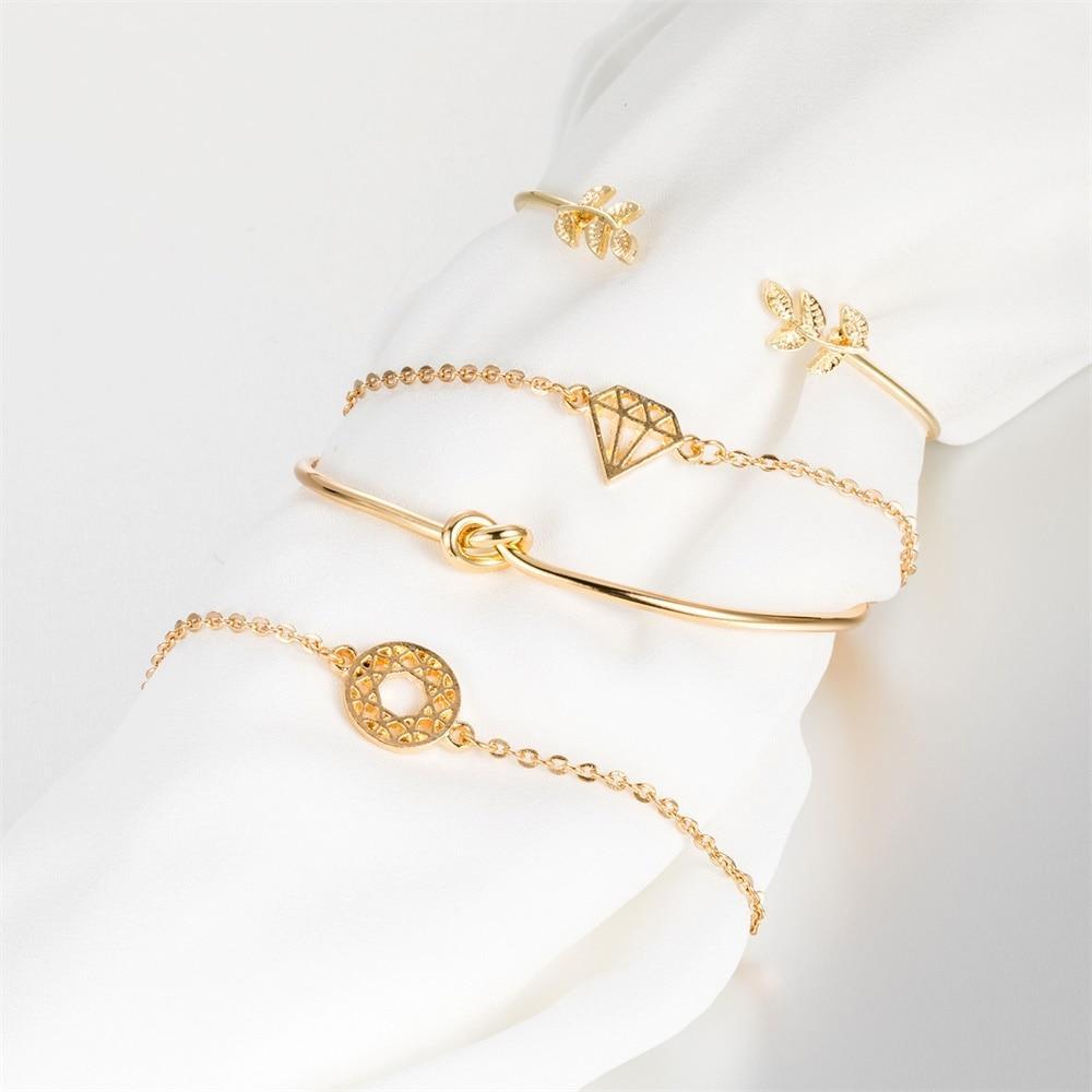 Fashion Leaf Round Knot Cuff Bangle Gold Chain Charm Bracelet for Women