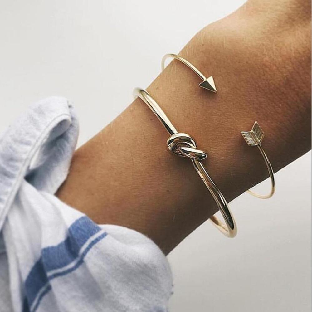 Fashion Leaf Round Knot Cuff Bangle Gold Chain Charm Bracelet for Women