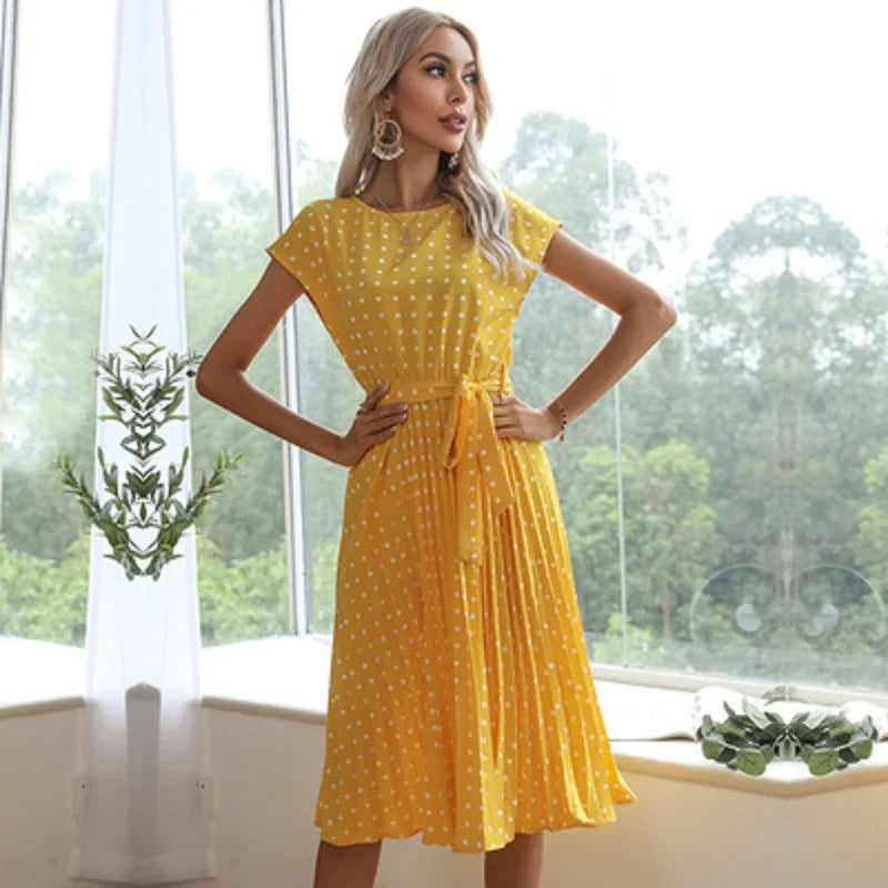 Polka Dots Sleeveless Pleated Dresses for Women