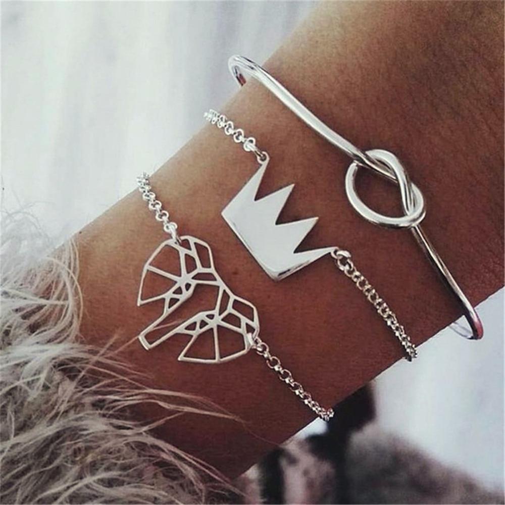 Fashion Leaf Round Knot Cuff Bangle Gold Chain Charm Bracelet for Women