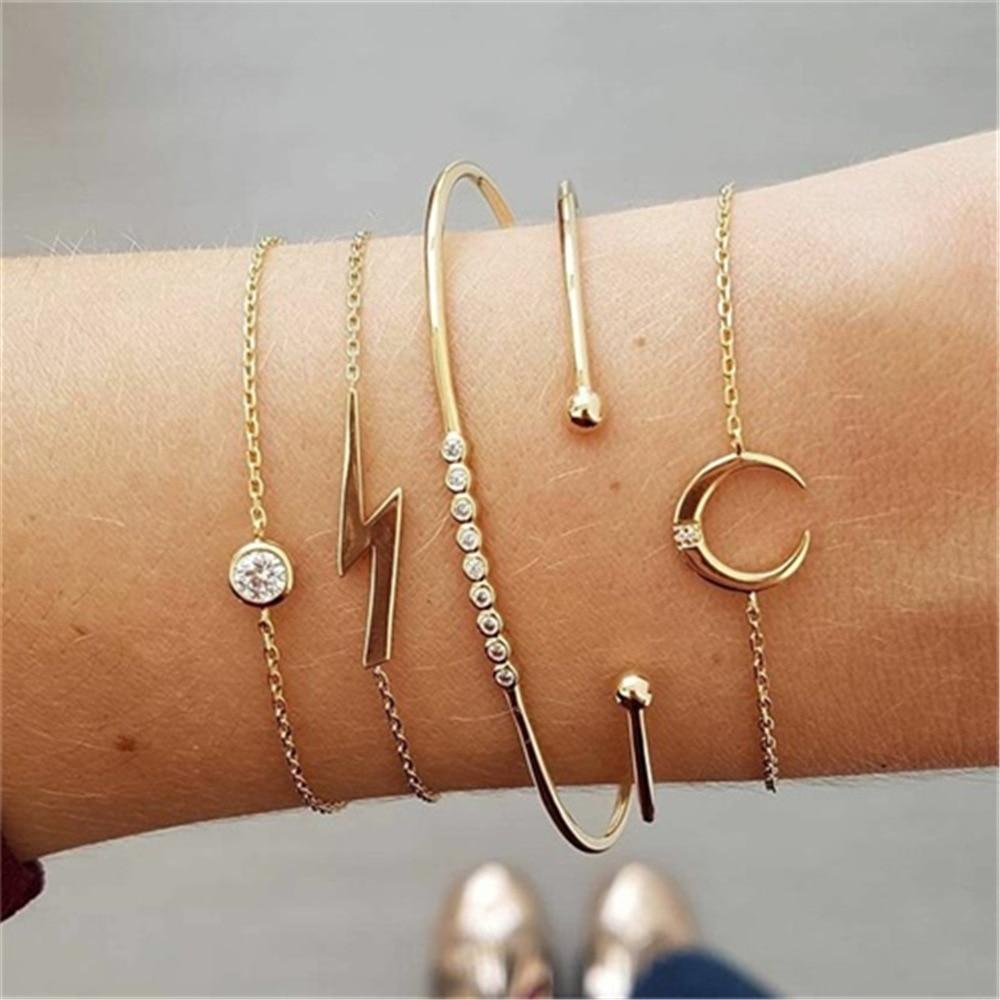 Fashion Leaf Round Knot Cuff Bangle Gold Chain Charm Bracelet for Women