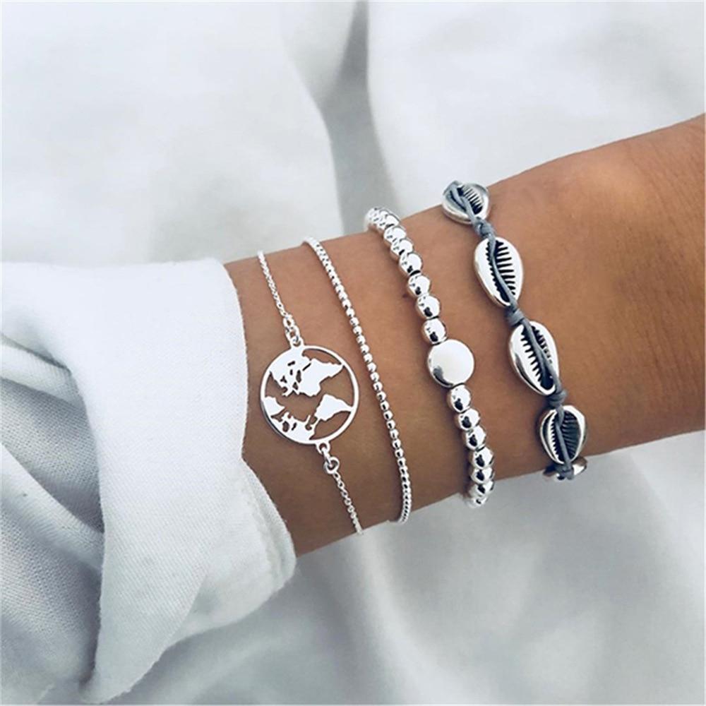 Fashion Leaf Round Knot Cuff Bangle Gold Chain Charm Bracelet for Women