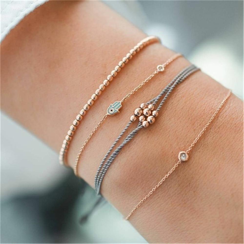 Fashion Leaf Round Knot Cuff Bangle Gold Chain Charm Bracelet for Women