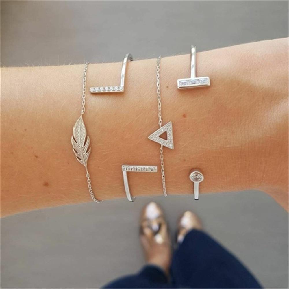 Fashion Leaf Round Knot Cuff Bangle Gold Chain Charm Bracelet for Women