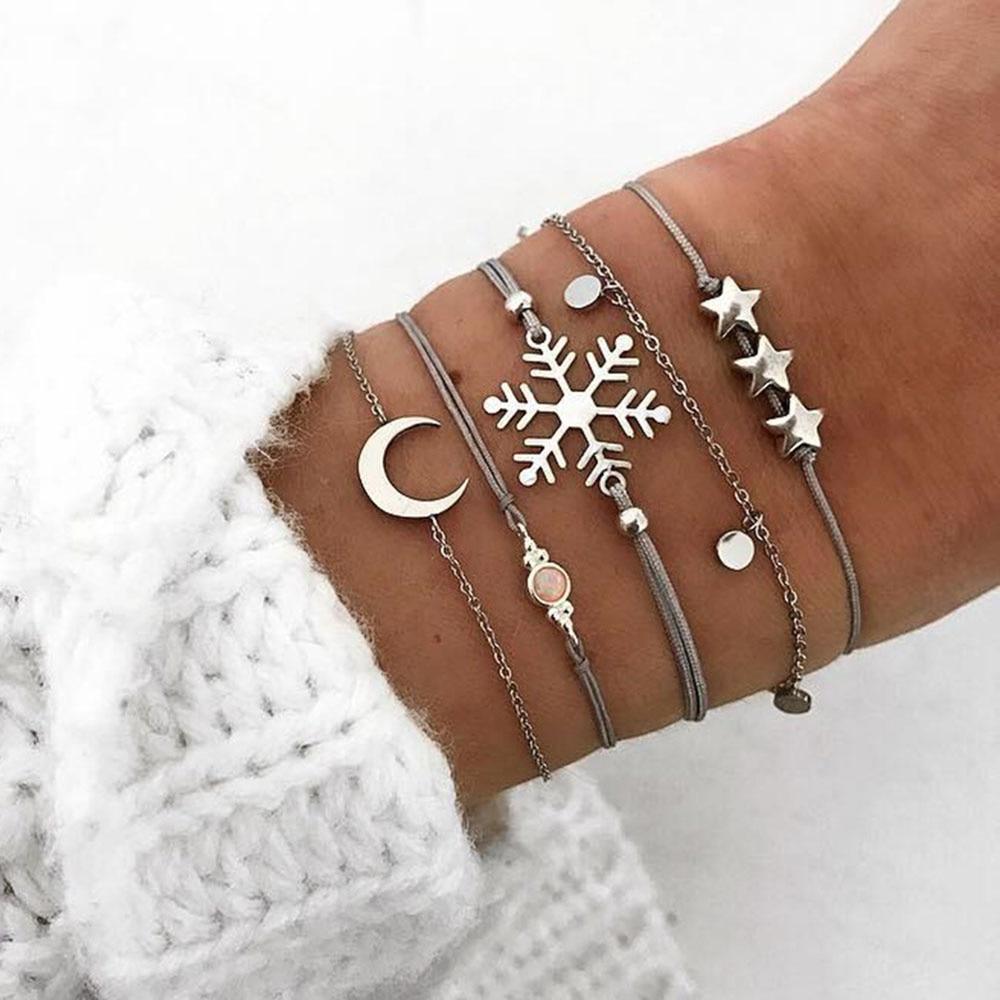 Fashion Leaf Round Knot Cuff Bangle Gold Chain Charm Bracelet for Women